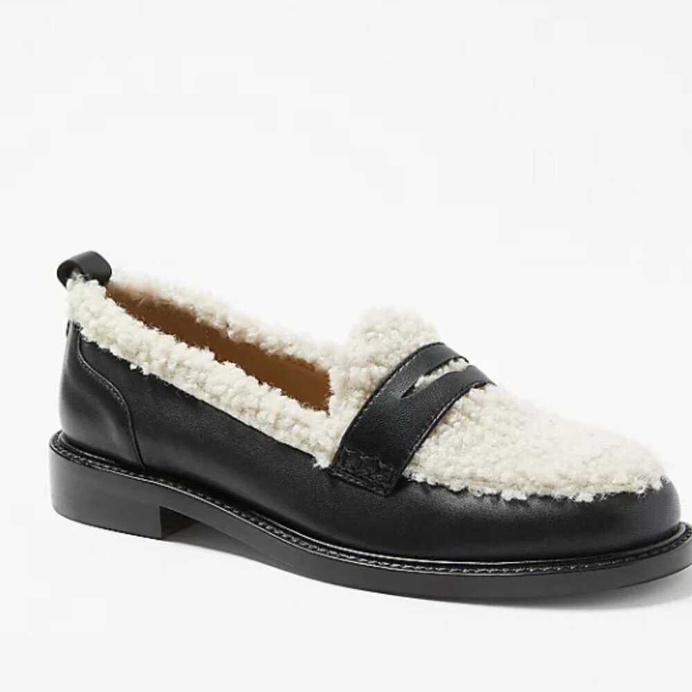 Leather Sherpa Penny Loafers Ann Taylor 6